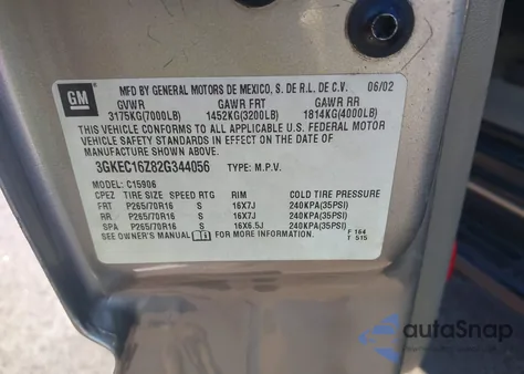 2002 GMC Yukon Xl 1500 Slt from USA, damaged, VIN 3GKEC16Z82G344056